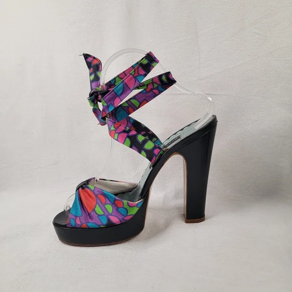 ​Marc Jacobs Geometric Print Silk Satin Wrap Platform Sandals Made in Italy 6
​D - Picture 7 of 11